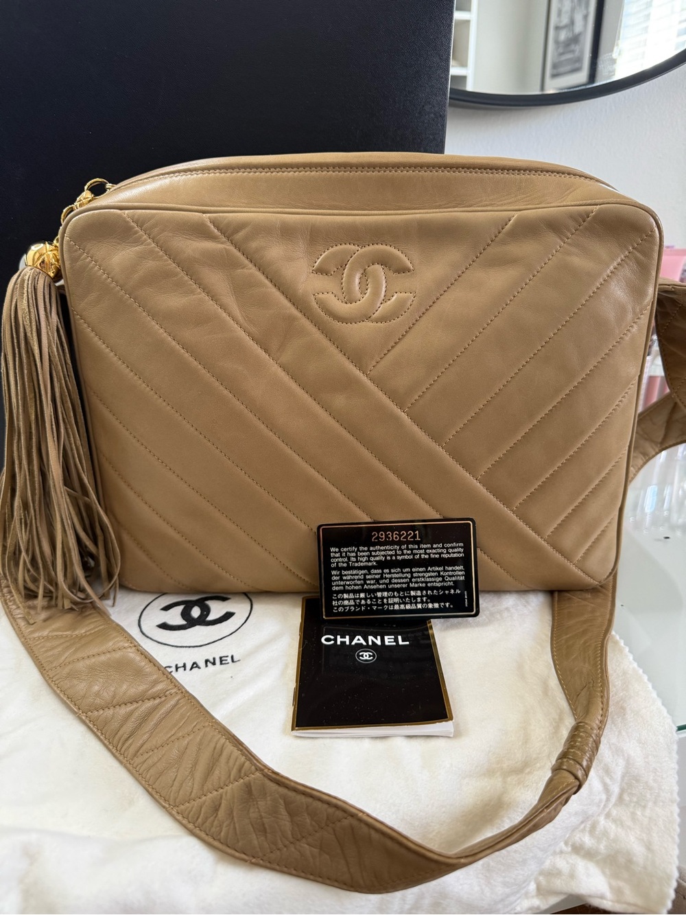 Chanel Vintage Beige Large Lambskin Camera Bag - Picture 2 of 15
